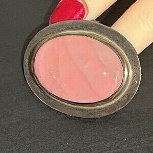 925 Sterling Silver Vintage Large Rose Quartz Beads Design Pin Brooch / Pendant